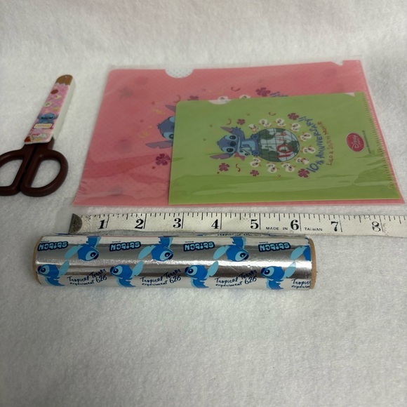Set of 3 STITCH Scissors File Folders Green Pink Foil Roll Disney Japan - Picture 7 of 11